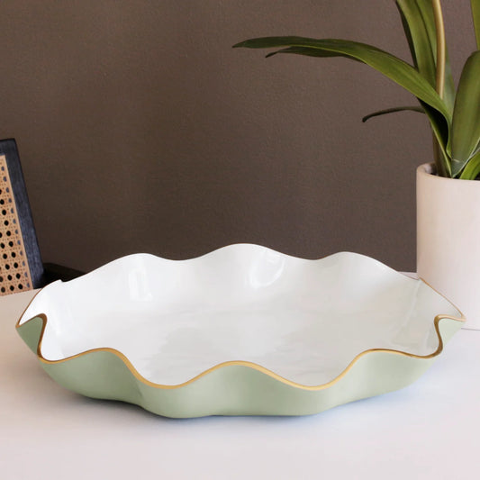 Carola Large Round Platter - Pistachio & White