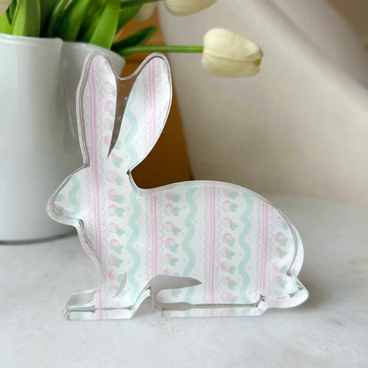 Easter Acrylic Bunny Block - Pink Spring Pattern