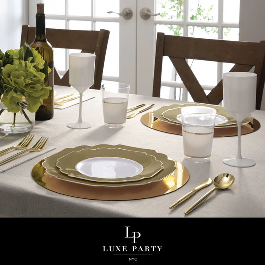 Scalloped Gold w/ White Plastic Dinner Plates