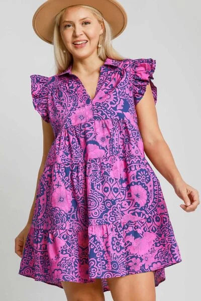 Flirt & Flourish Dress - Navy/Pink