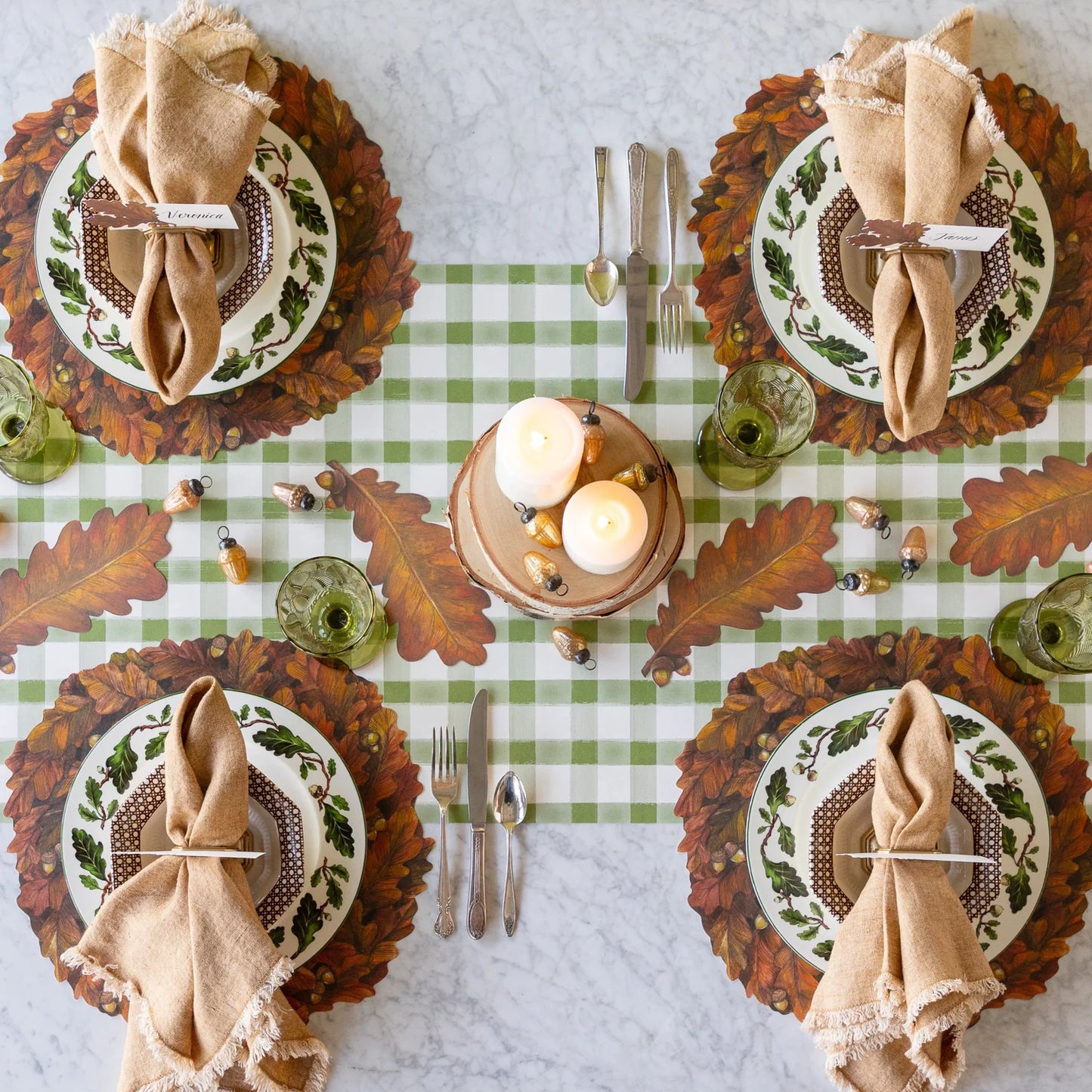 Moss Painted Check Table Runner