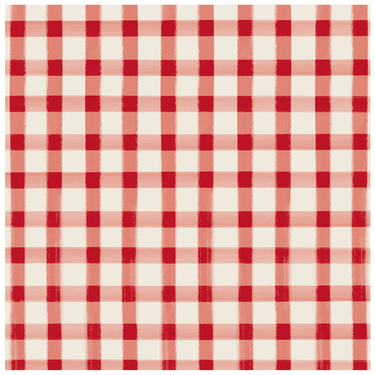 Red Painted Check Beverage Napkins