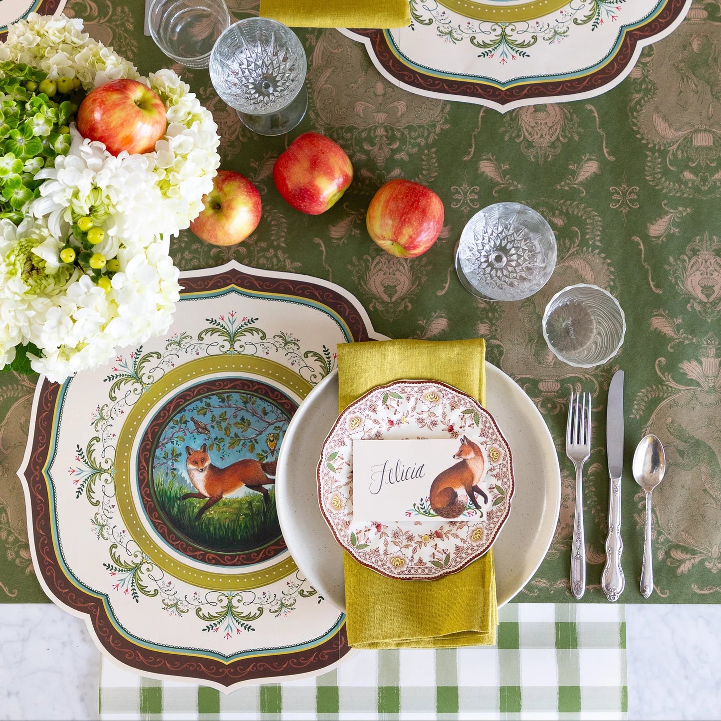 Moss Painted Check Table Runner