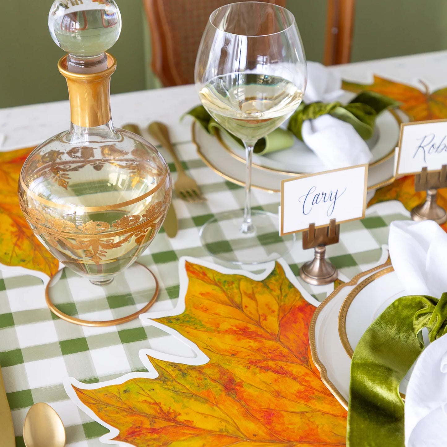 Moss Painted Check Table Runner