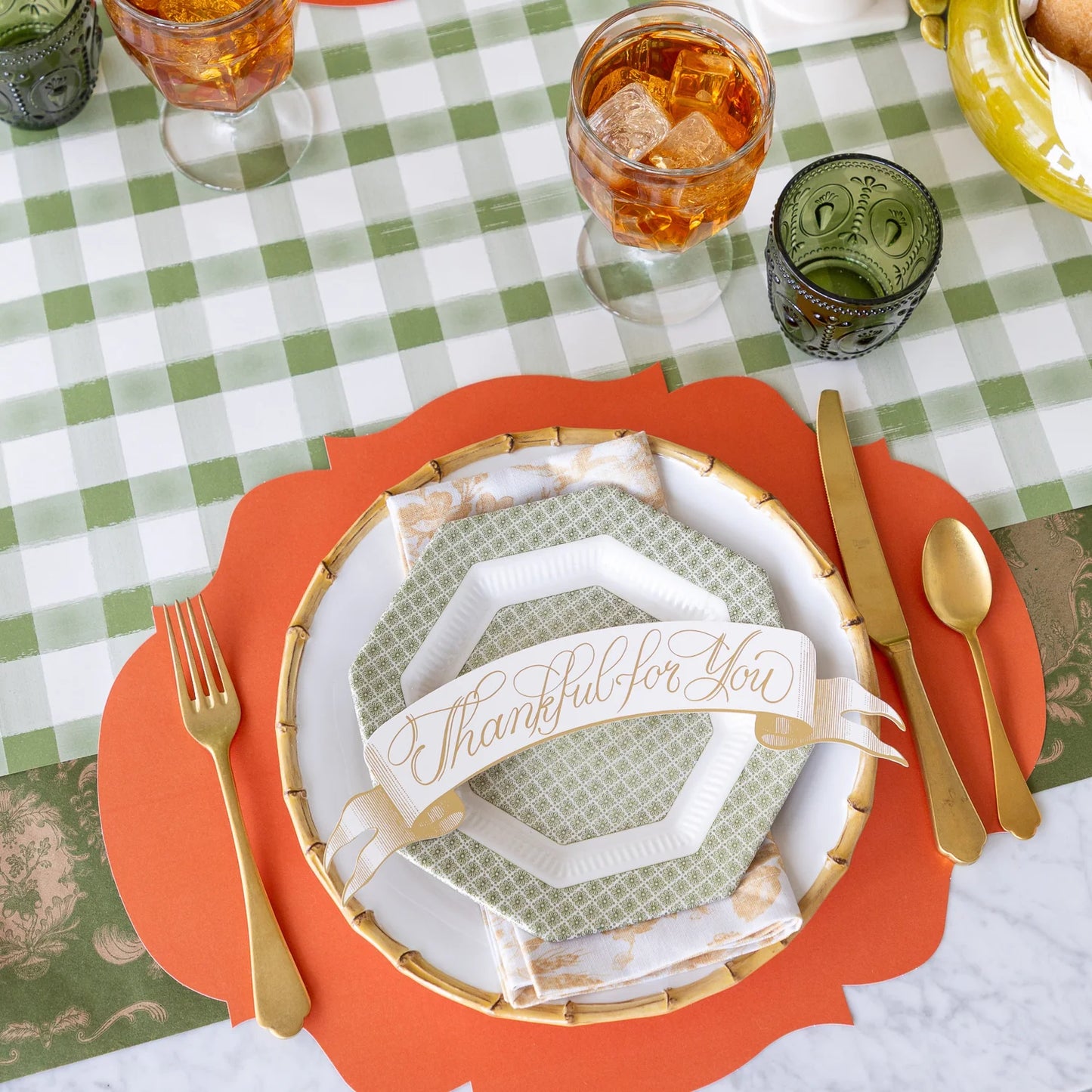 Moss Painted Check Table Runner