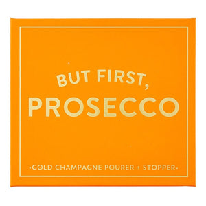 Champagne Stopper + Pourer Book Box - But First, Prosecco