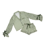 Cropped PJ Set + Velvet Ties - Green Stripe