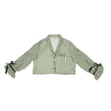 Cropped PJ Set + Velvet Ties - Green Stripe