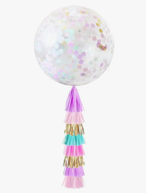 Jumbo Confetti Balloon & Tassel Tail - Unicorn