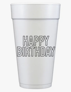 Happy Birthday Styrofoam Cups - Black Block Letters