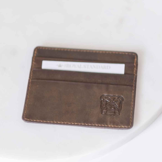 Bulldog Leather Embossed Slim Wallet - Dark Brown