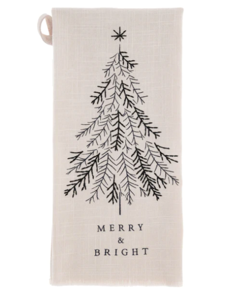 Embroidered Cotton Tea Towel - Christmas Tree