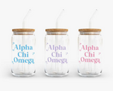 Sorority Stellar Stars Glass Cup w/ Lid & Straw