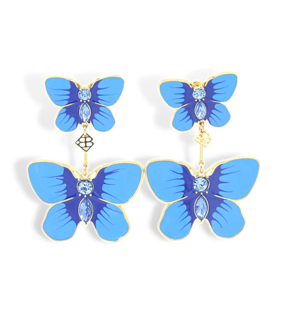Hand Painted Butterfly Earrings - Blue