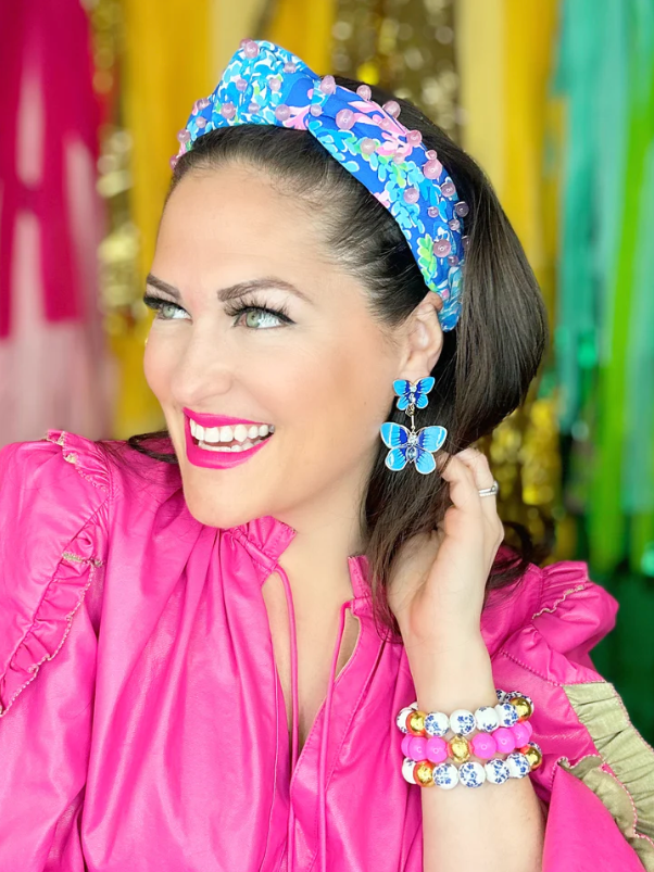 Hand Painted Butterfly Earrings - Blue