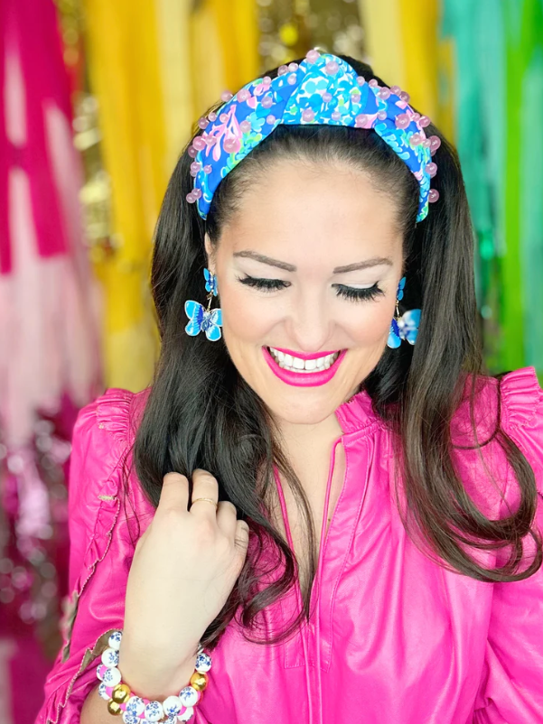 Hand Painted Butterfly Earrings - Blue