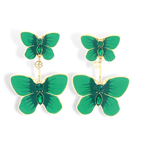 Hand Painted Butterfly Earrings - Kelly Green