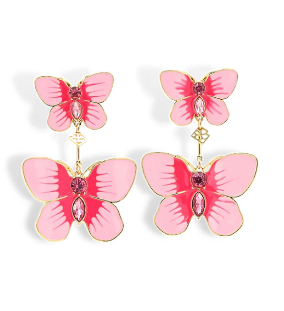 Hand Painted Butterfly Earrings - Pink