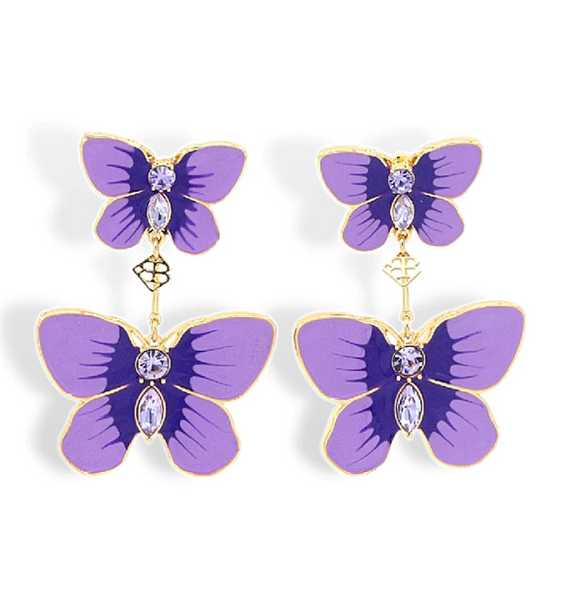 Hand Painted Butterfly Earrings - Purple
