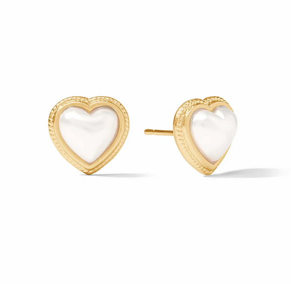 Heart Stud Earrings - Gold/Pearl