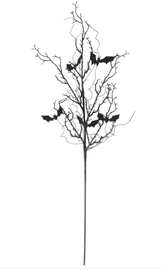 Black W/Purple Glitter Twig and Bat Spray - 30"