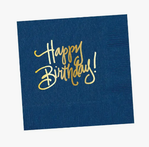 Navy Blue Happy Birthday Beverage Napkins