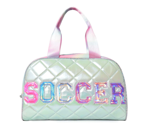 Soccer Quilted Metallic Medium Duffle Bag