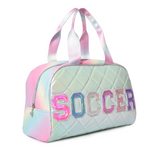 Soccer Quilted Metallic Medium Duffle Bag