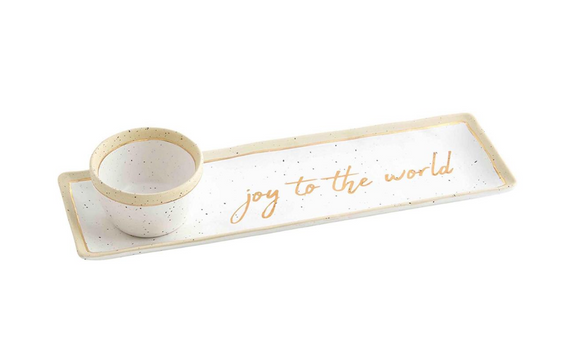 Gold Joy To The World Tray & Dip Set