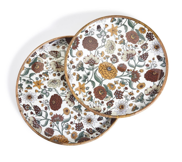 Naturally Floral Hand-Crafted Wood Round Tray