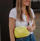 Yellow Solid Belt Bag w/ Striped Strap