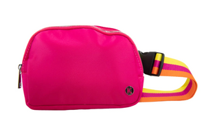 Hot Pink Solid Belt Bag w/ Striped Strap