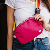 Hot Pink Solid Belt Bag w/ Striped Strap