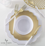 Scalloped Gold w/ White Plastic Side Plates