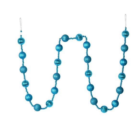 Turquoise Stripe Ball Ornament Garland