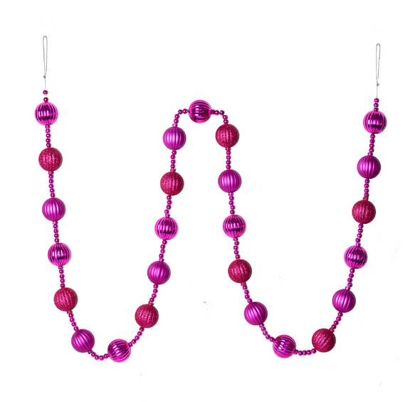 Fuchsia Stripe Ball Ornament Garland