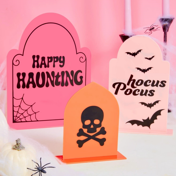 Acrylic Colorful Halloween Tombstones - Pink/Orange