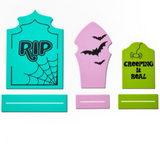 Acrylic Colorful Halloween Tombstones - Green/Blue