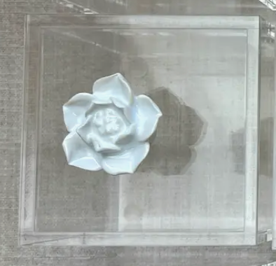 Acrylic Box w/ Decorative Knob - White Flower