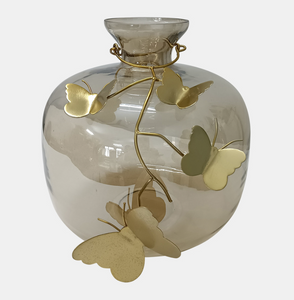 Vase w/ Butterfly Garland - Gold