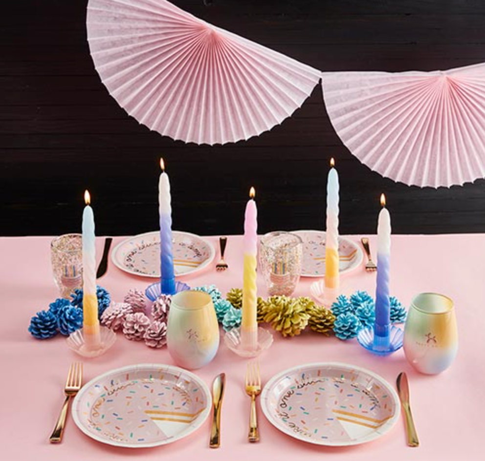 Pink/Blue Swirl Taper Candle