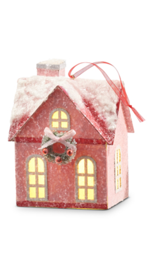 Lighted Pink House Ornament