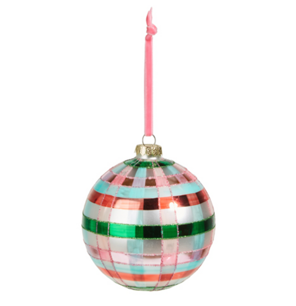 Pink and Green Plaid Ball Ornament