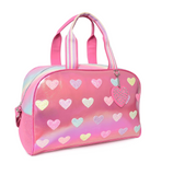 Metallic Heart Patched Pink Large Duffle Bag