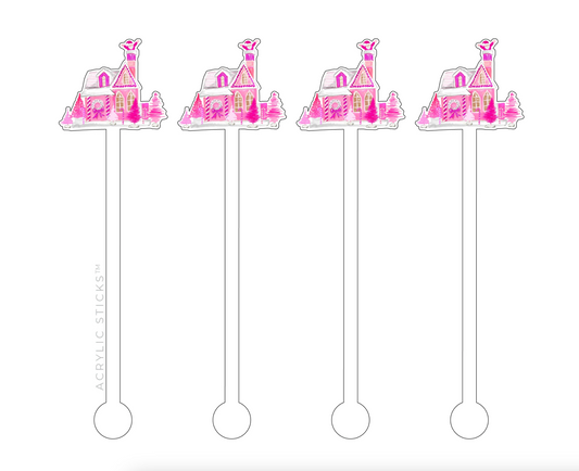 Pink Christmas Gingerbread House Acrylic Stir Sticks