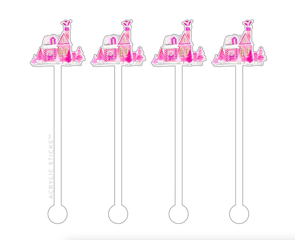 Pink Christmas Gingerbread House Acrylic Stir Sticks