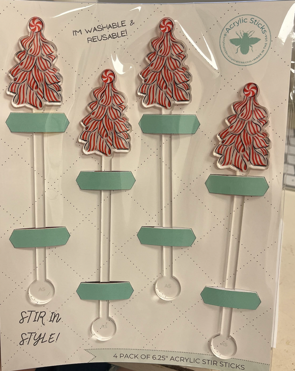 Peppermint Holiday Tree Acrylic Stir Sticks