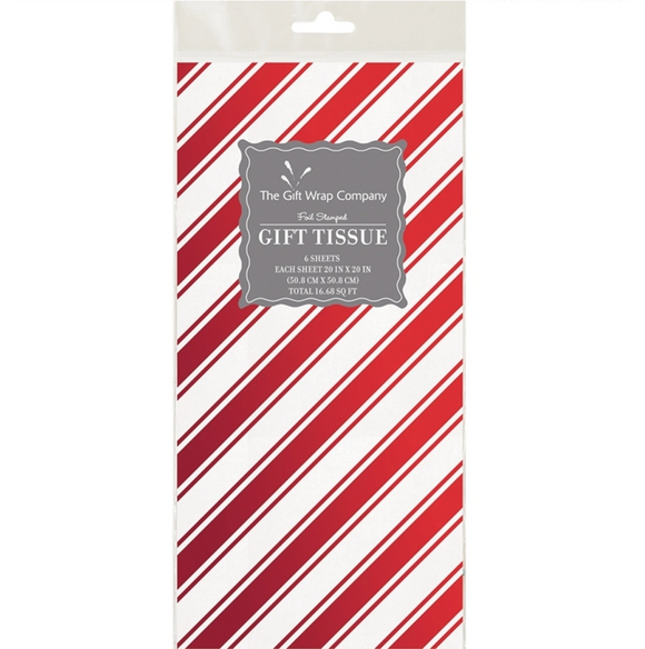 Red Candy Cane Foil Tissue Paper