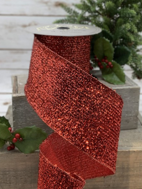 Metallic Crinkled Red Glitter Ribbon