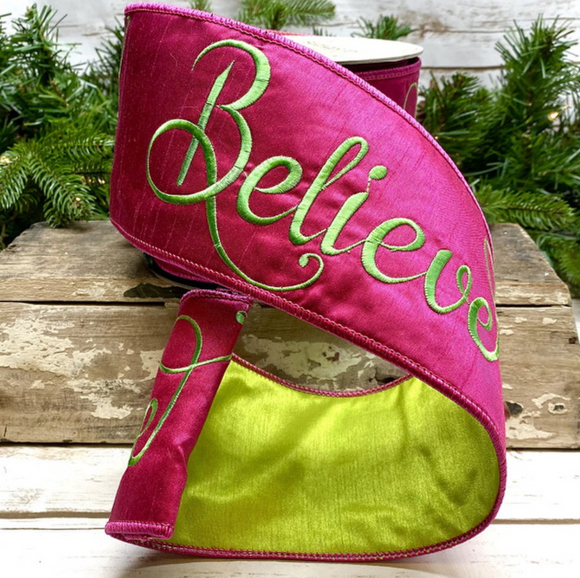 Hot Pink/Green Embroidered Ribbon